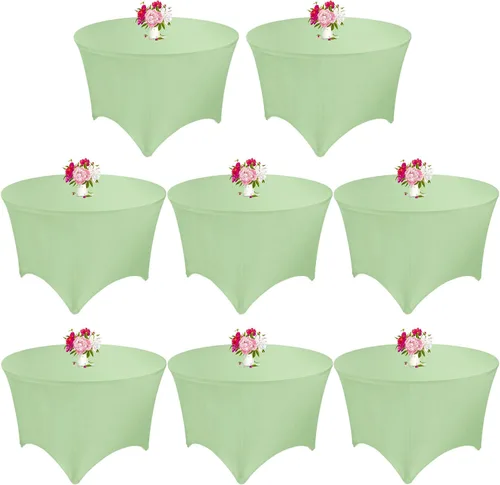 Vista 24 de Paquete de 8 Manteles Redondos de Spandex Beige de 5 Pies 60" Cubierta de Mesa Elástica Redonda Mantel de Mesa Redondo Lavable Resistente a Arrugas