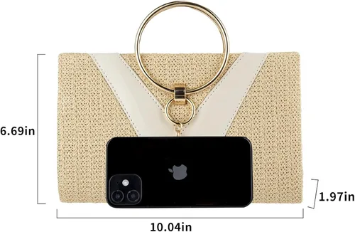 Vista 2 de GripIt Bolsos de paja para mujer bolso de playa bohemio tejido con borla para novia bolso de mano para mujer bolso de verano con asa superior