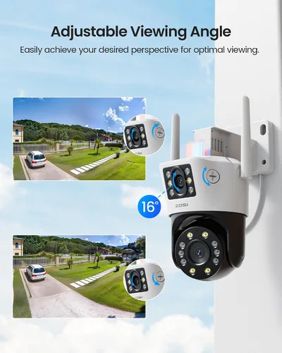 Vista 4 de ZOSI C298 - Cámara de seguridad WiFi enchufable PT de 4MP con doble lente (2MP+2MP) para exteriores, cámara panorámica de 360 grados, detección