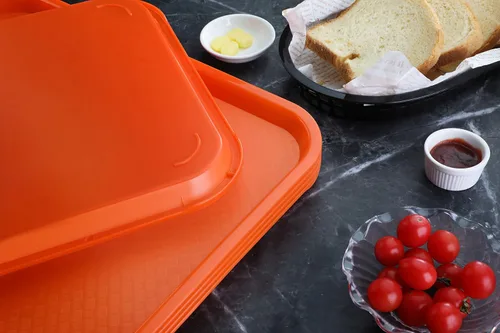 Vista 3 de New Star Foodservice Bandeja de comida rápida, juego de 12 (naranja, 10 x 14 pulgadas)