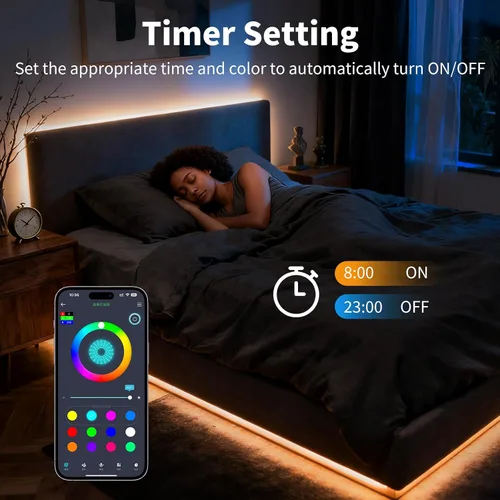Vista 4 de Tira de luces LED, sincronización de música RGB, luces LED que cambian de color con control remoto y control remoto de aplicación inteligente, luces