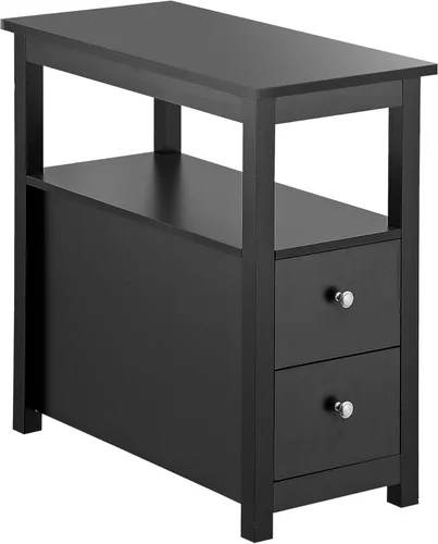 Vista 5 de Juego de 2 mesas auxiliares estrechas, mesa auxiliar rectangular con cajones y estante para sala de estar, muebles de mesa multifuncionales