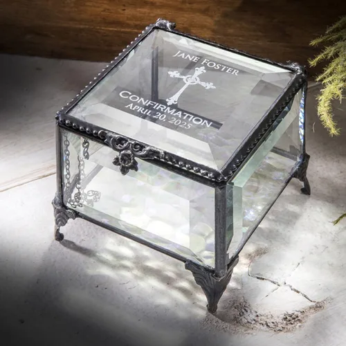 Vista 6 de J Devlin - Caja de cristal de confirmación personalizada, color azul