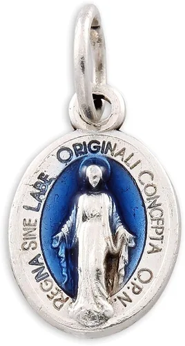 Vista 2 de Catholica Shop Colgante Mini Medalla Milagrosa Nuestra Señora de Gracia Tono Plata Hecho en Italia Lote de 12, epoxi, No es una piedra preciosa