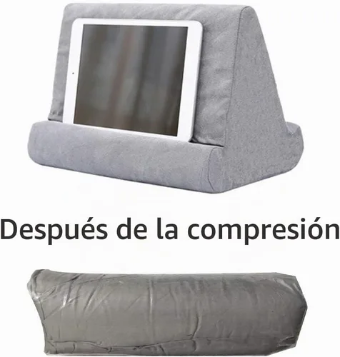 Vista 3 de Nuevo soporte de tableta comprimible Soporte de almohada Soporte de almohada suave de ángulo múltiple para iPad Tablet Book y E-Reader (gris pequeño)
