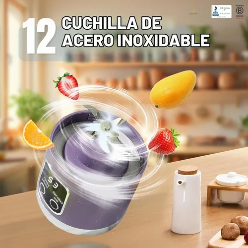 Vista 3 de Licuadora portátil de 16 oz/16.9 fl oz para jugos y batidos con 12 cuchillas de acero inoxidable Recargable por USB y control de múltiples Verde