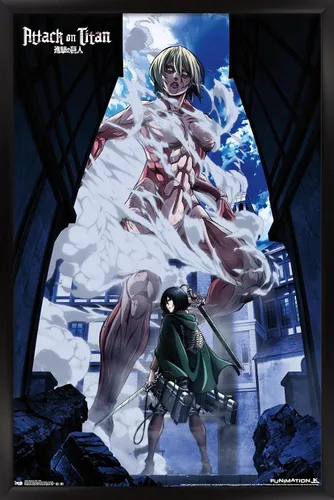 Vista 9 de Attack on Titan - Póster de pared en DVD, 22.4L x 14.7A pulgadas, versión con marco de madera de granero
