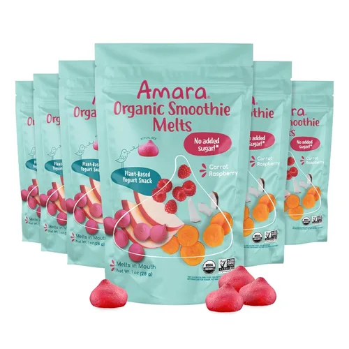 Vista 12 de Amara Smoothie Melts - Beets n' Berries - Snacks orgánicos para bebés con frutas y verduras - Yogur derretido a base de plantas - Snack saludable