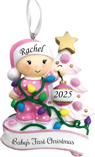 Vista 9 de Adorno de la primera Navidad del bebé 2025, árbol decorativo para bebé, recuerdo personalizado de vacaciones, adorno de mi primera Navidad