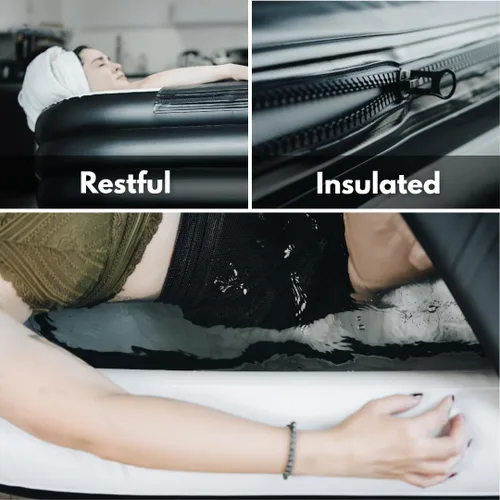 Vista 3 de Alaskey® – Tina portátil inflable para baño de hielo o baños calientes Tina plegable y autosustentable de recuperación para adultos Duradera