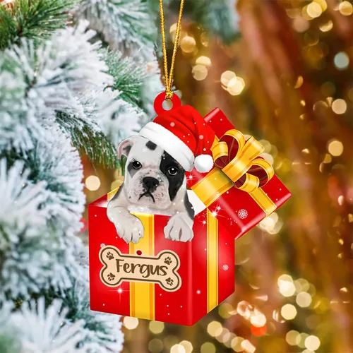 Vista 46 de Adorno de Navidad personalizado de Akita Inu, nombre personalizado Akita Inu para árbol de Navidad, en caja de regalo roja
