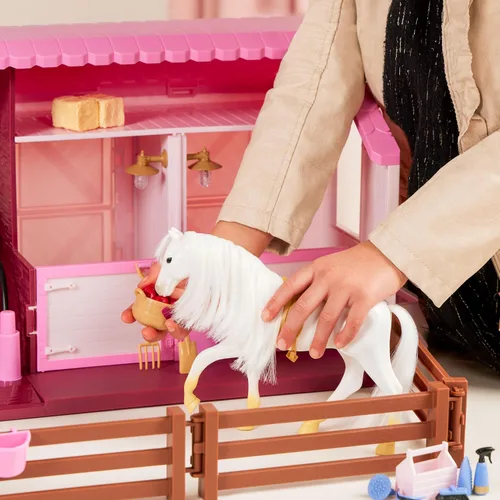 Vista 4 de Lori Philippa's Horse & Stable Set, Mini Doll Barn Playset, Rosa, Muñecas