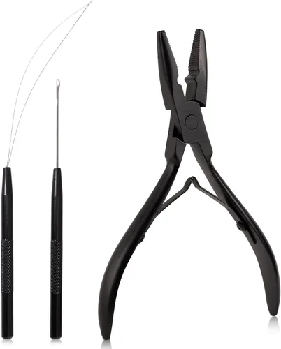 Vista 9 de NEWISHTOOL Kit de Herramientas para Extensiones de Cabello - Micro Cuentas de Silicona, Alicates para Cuentas de Acero Inoxidable, Enhebrador