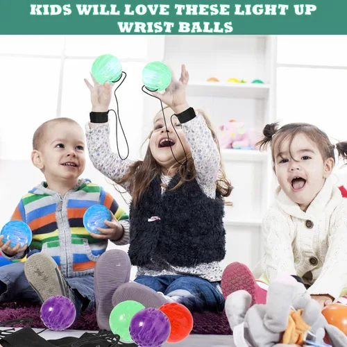 Vista 7 de Jerify 24 bolas inflables iluminadas, muñequeras en una cuerda, suministros intermitentes redondos con luces LED, con pulsera intermitente, juguetes