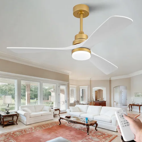 Vista 18 de Ventilador de techo de 42 pulgadas con luz, 3 aspas de madera maciza, control remoto, motor de CC silencioso reversible de 6 velocidades, ventilador