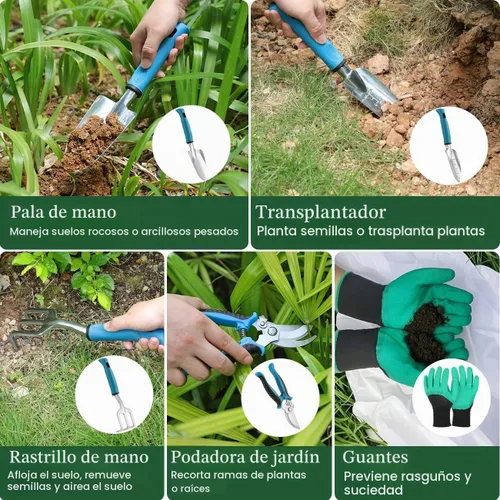 Vista 5 de Housolution - Juego de herramientas de jardinería, 8 piezas, regalos de jardinería para mujeres, azul y negro