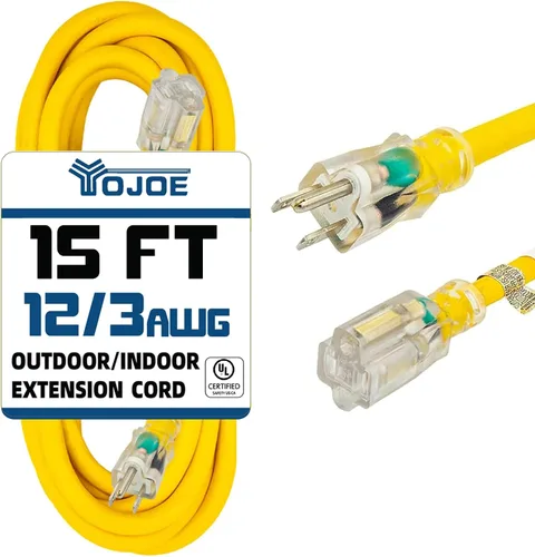 Vista 52 de YOJOE Extensión de cable para interiores y exteriores con extremo iluminado, cable resistente de 3 puntas 15A a prueba de inclemencias del tiempo