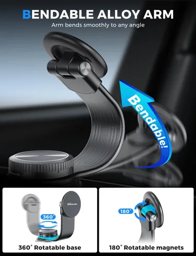 Vista 6 de Magsafe - Soporte magnético para teléfono con brazo de aleación flexible para tu coche 8” long, Dashboard, Windshield, Vacuum Suction Cup, 22 N55