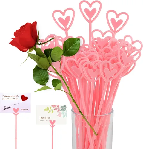 Vista 9 de CCINEE 100 portatarjetas de plástico con forma de tenedor transparente con forma de flores, clips de cabeza recta para ramo de boda, suministros