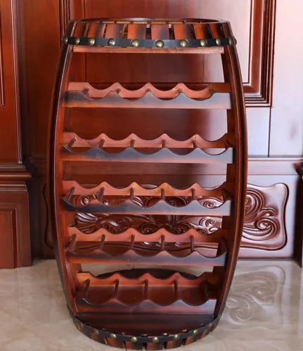Vista 3 de Vintiquewise Botellero de madera con forma de barril rústico para 23 botellas