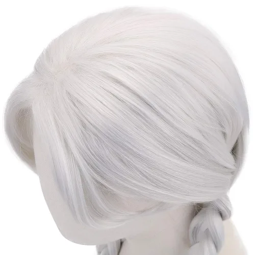Vista 6 de PARTYZONE - Peluca de cosplay trenzada blanca con trenzas, pelucas de anime para mujer, pelucas sintéticas para fiestas, juegos de rol, peluca