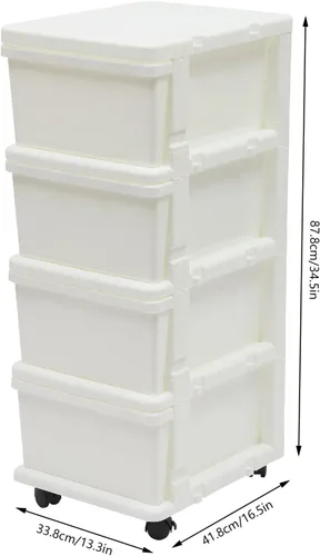 Vista 3 de Organizador de 4 cajones con bandeja superior, organizador de cajones de plástico con ruedas, organizador de escritorio, almacenamiento versátil