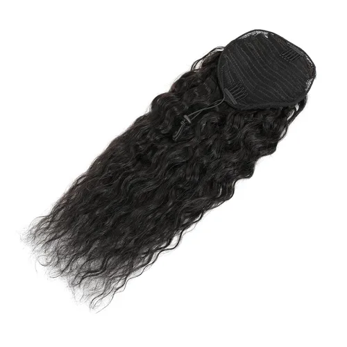 Vista 5 de Extensiones de cola de caballo de cabello humano lacio/rizado/rizado liso, color 1B, degradado 1B/30, cordón/cola de caballo envolvente
