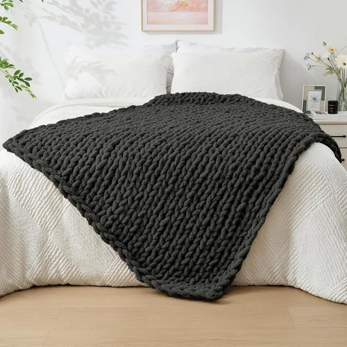 Vista 19 de Bigacogo - Cobija de punto grueso de 40 x 40 pulgadas, de felpilla, 100% tejida a mano, cobija pequeña de punto trenzado suave y grueso, con nudo