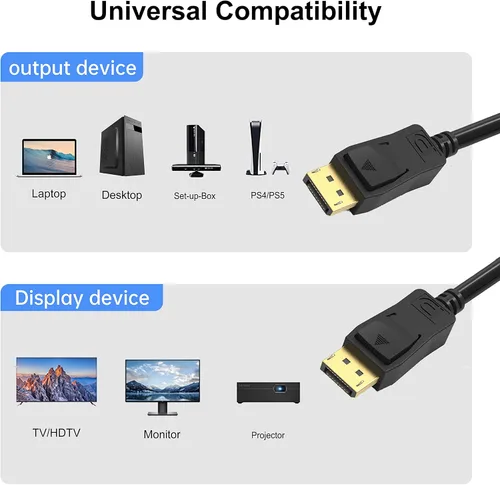 Vista 4 de Cable DisplayPort de 1 pie, paquete de 10 unidades, puerto de pantalla corta (DP) a cable DP de 1 pie [1440P @144 Hz, V1.2 ]