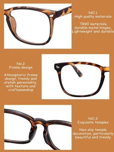 Vista 45 de Onrtry Gafas sin receta para hombres y mujeres, lentes transparentes cuadradas