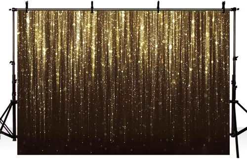 Vista 3 de MEHOFOND Telón de fondo negro y dorado de 7 x 5 pies para decoración de fiesta de cumpleaños de adultos y niños, pancarta de lentejuelas doradas