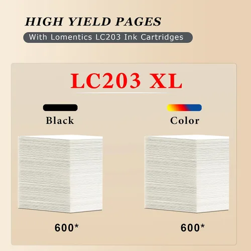 Vista 3 de Cartuchos de tinta LC203 LC201 XL (1 negro, 1 cian, 1 magenta, 1 amarillo, 4 unidades) – Repuesto compatible con Loet para impresora Brother LC203XL
