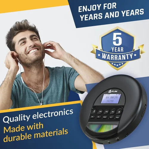 Vista 4 de KLIM Nomad - Reproductor de CD portátil con batería de larga duración - con auriculares - Radio FM - Reproductor de CD MP3 portátil compatible