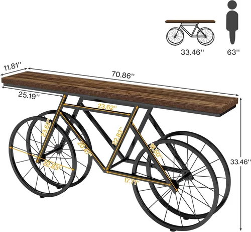 Vista 2 de Tribesigns Mesa consola extra larga, mesa de sofá estrecha de 70.9 pulgadas detrás del sofá con base de metal para bicicleta, mesa de entrada