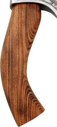 Vista 3 de Cuchillo de cocina Ulu hecho a mano con mango de madera de rosa, viene con funda de cuero (6009, acero de alto carbono)