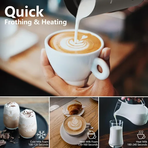 Vista 3 de BIZEWO Espumador de leche eléctrico, vaporizador de leche caliente y fría, calentador de leche automático 4 en 1 de acero inoxidable con pantalla