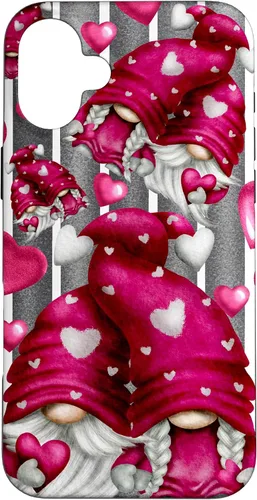 Vista 23 de Pink Heart Pattern On Grey Striped Decor Valentine Gnome Case for iPhone 17