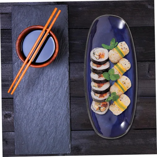 Vista 7 de DOITOOL Plato rectangular azul plato de cerámica para sushi bandeja de pescado plato de aperitivos plato de fruta Plato azul marino