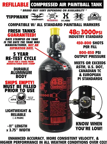 Vista 4 de Maddog Empire Mini GS Marcador de Pistola de Paintball Electrónico Completamente Automático con Tanque de Paintball HPA 48/3000, Cargador