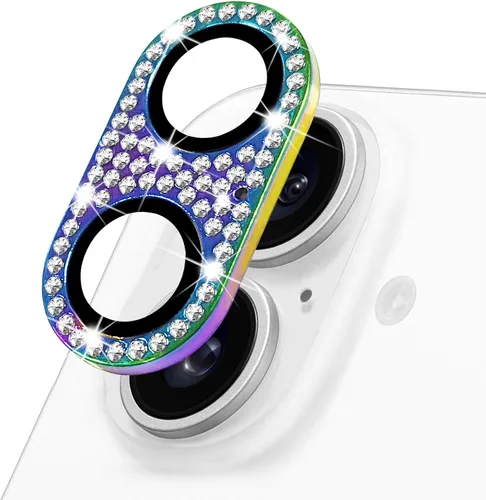 Vista 58 de Protector de lente de cámara para iPhone 13 & iPhone 13 Mini, brillante con diamantes de imitación 3D con purpurina, cubierta de cámara de vidrio