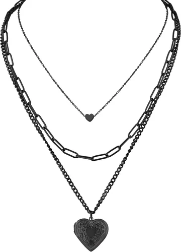 Vista 7 de Sacina Layered Locket Heart Choker, Gothic Emo Grunge Necklace Plateado