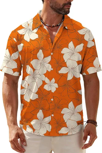 Vista 28 de KYKU Hawaiian Shirt for Men: Tropical Summer Beach Short Sleeve Button Down Shirt with Pocket