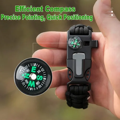 Vista 2 de Pulseras Oadnfa, pulseras de supervivencia para hombres, kit de equipo táctico de paracord de 5 en 1 para acampar, con cuerda de paracaídas