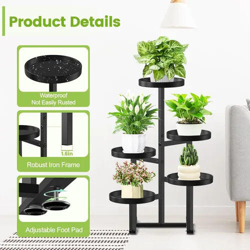 Vista 5 de Soporte de metal para plantas de 5 niveles para interiores, soportes de esquina escalonados para múltiples plantas, 27 pulgadas de alto, soporte