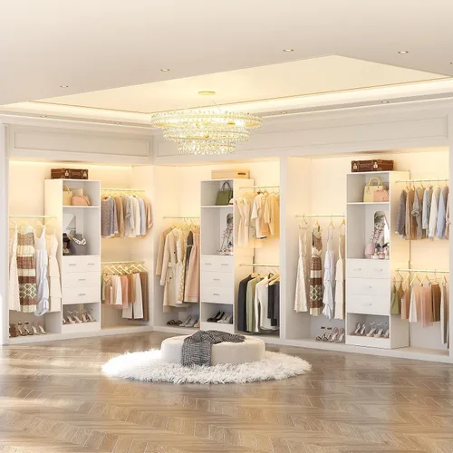 Vista 3 de Unikito Organizador de armario de 48 pulgadas de ancho a 96 pulgadas de ancho, kit de inicio de sistemas de walk-in closet de 8 pies con torre de 25