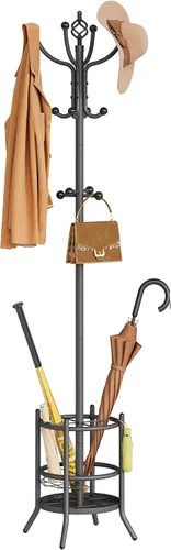 Vista 9 de Perchero con Soporte para Paraguas, Árbol de Abrigos Independiente con 16 Ganchos, Soporte para Perchero para Sala de Estar, Dormitorio, Oficina