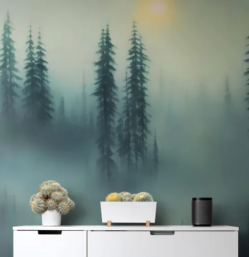 Vista 5 de Papel tapiz de bosque brumoso, papel tapiz extraíble de bosque, papel tapiz de bosque brumoso, papel tapiz temporal, papel tapiz para guardería