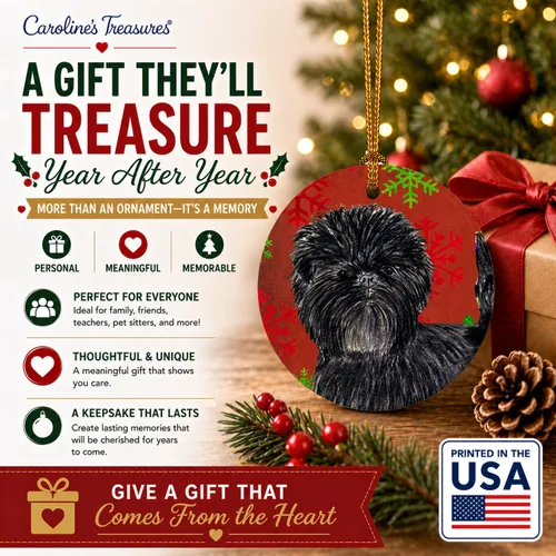Vista 6 de Caroline's Treasures Affenpinscher - Adorno de cerámica para colgar en el árbol de Navidad con copos de nieve rojos y verdes, para el hogar