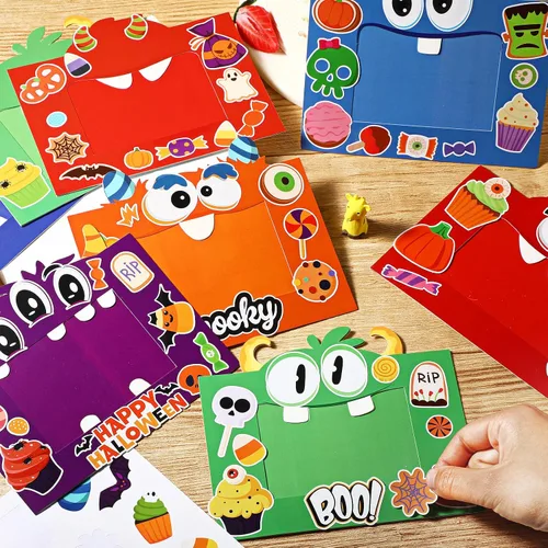 Vista 4 de Funrous 24 piezas de marcos de fotos kits de manualidades de papel de Halloween tema de dibujos animados marco de fotos DIY kits de manualidades