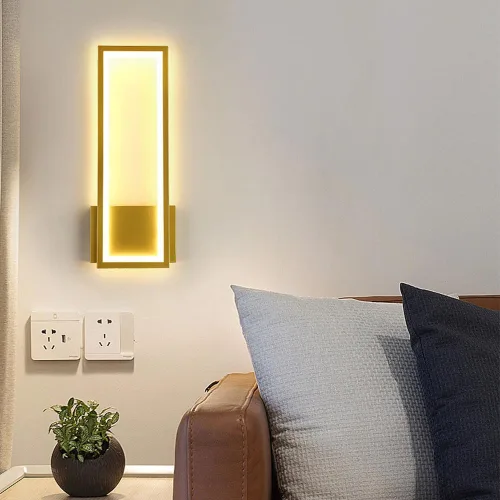 Vista 3 de Lámpara de pared LED para interiores, regulable, 16 W, oro, moderna, simple, rectangular, lámpara de pared, aluminio y acrílico, iluminación